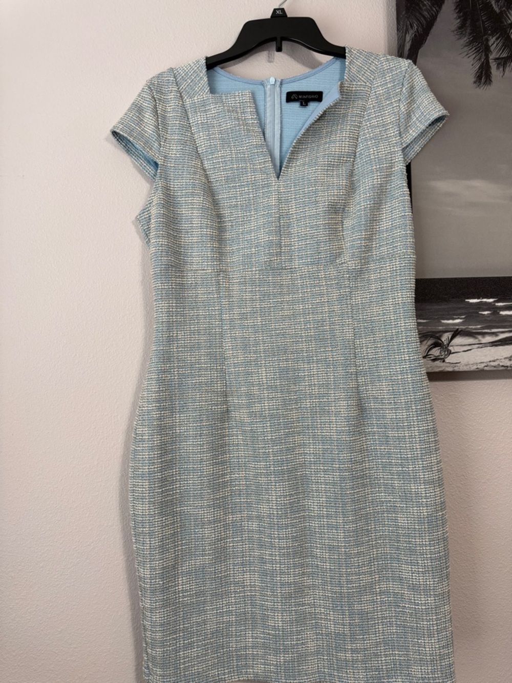 M.Infisavo Blue Tweed Sheath Dress Large - Picture 5 of 8